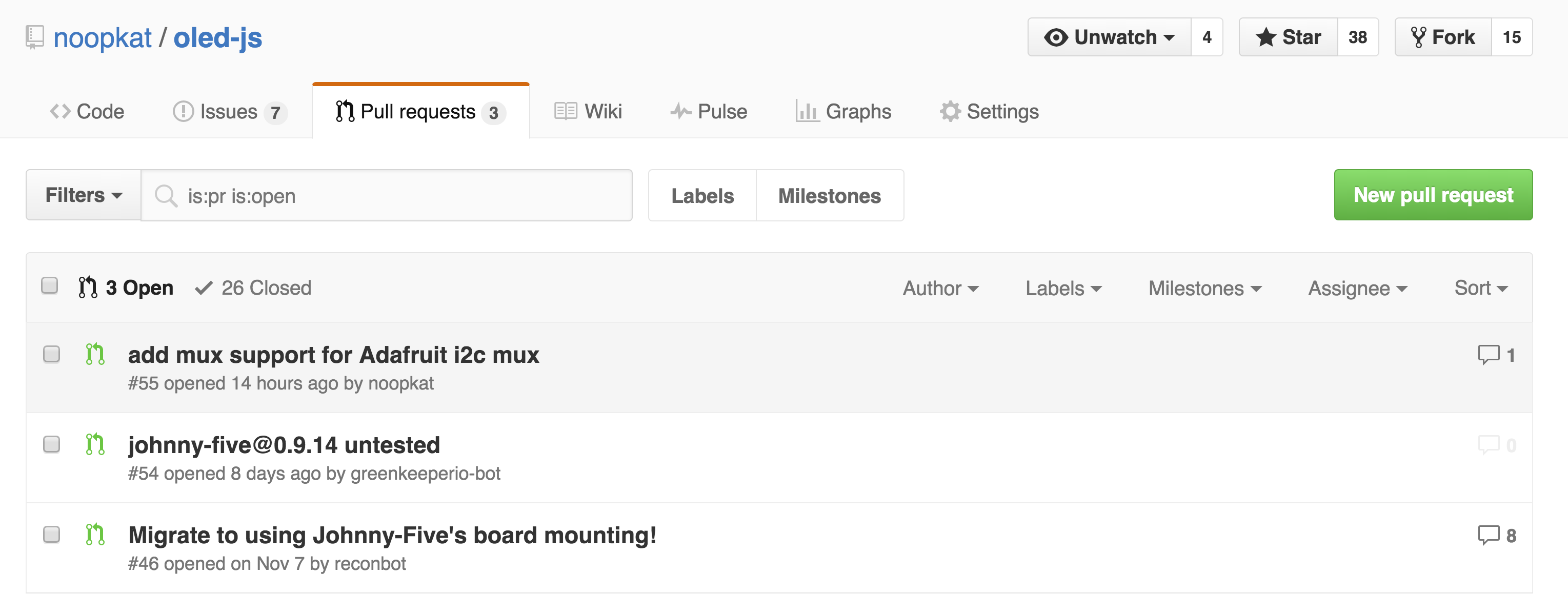 github screenshot of some pull requests
