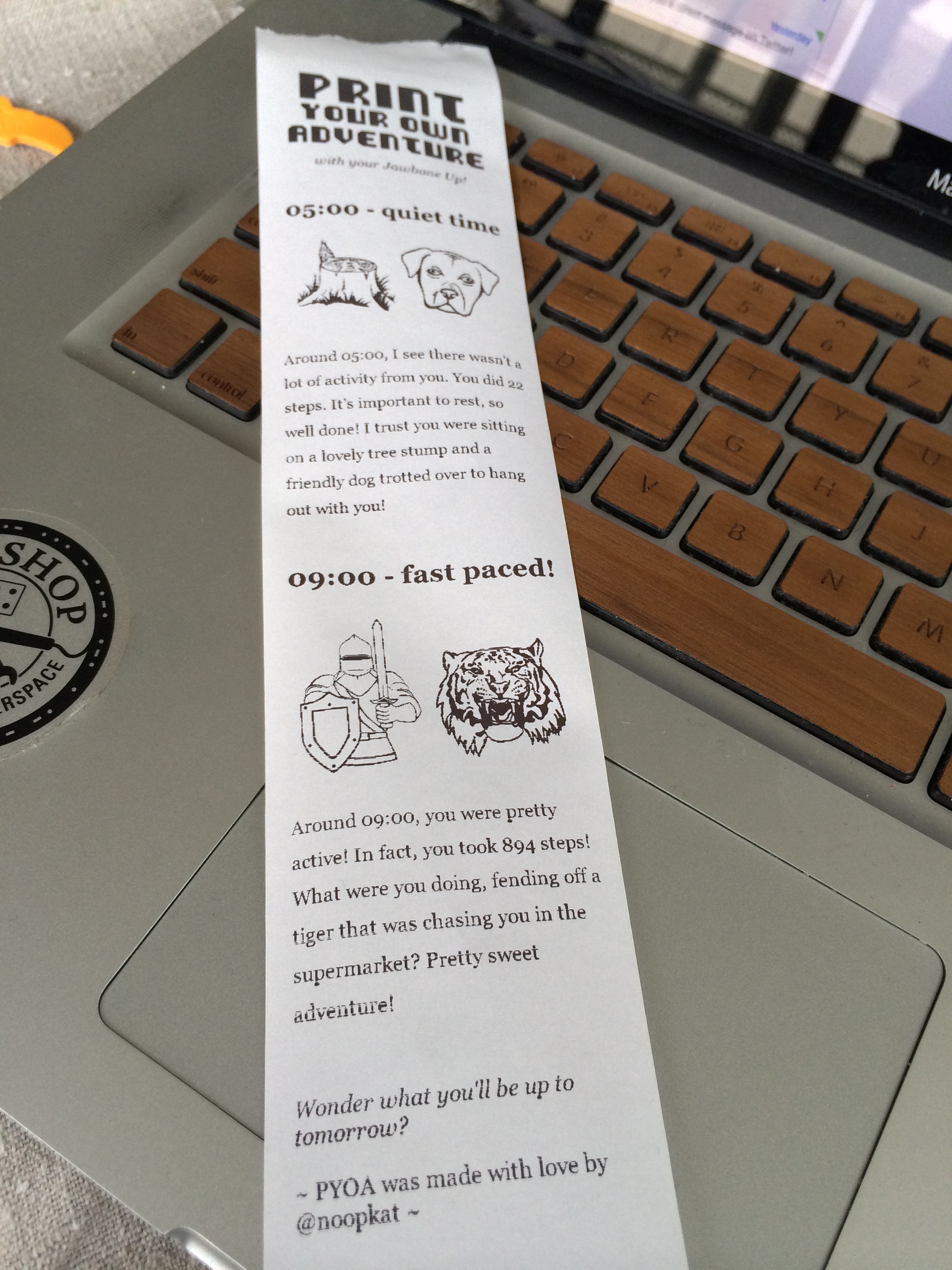 thermal printed roll of paper with images and text on it